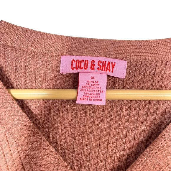 Coco & Shay Ribbed V-Neck Crop Cardigan Sweater in Brown Size XL - Picture 7 of 10